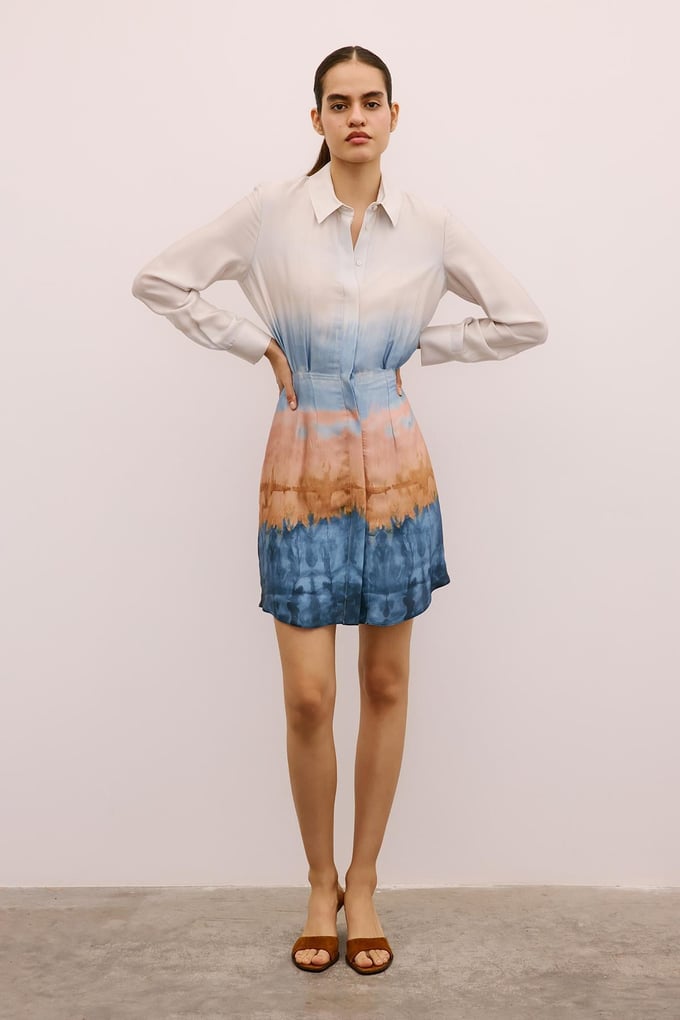 Ombre Patterned Mini Shirt Dress in Salmon
