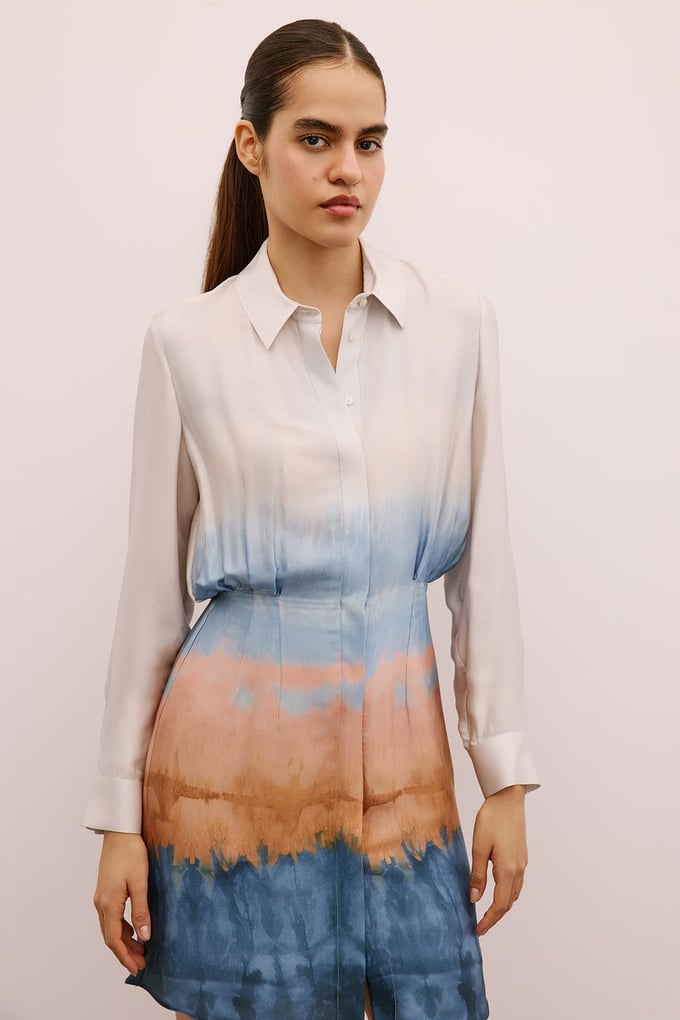 Ombre Patterned Mini Shirt Dress in Salmon