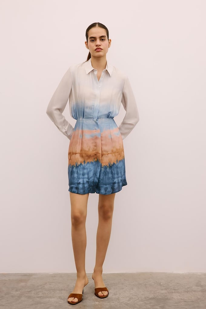 Ombre Patterned Mini Shirt Dress in Salmon