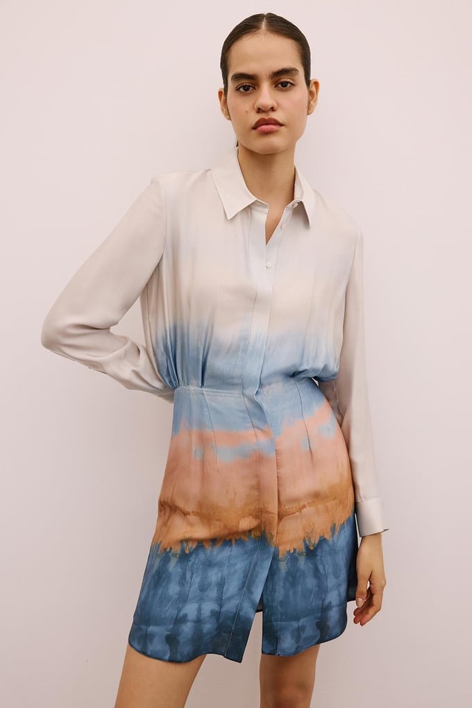 Ombre Patterned Mini Shirt Dress in Salmon