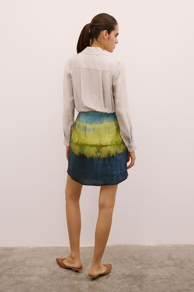 Ombre Patterned Mini Shirt Dress in Green