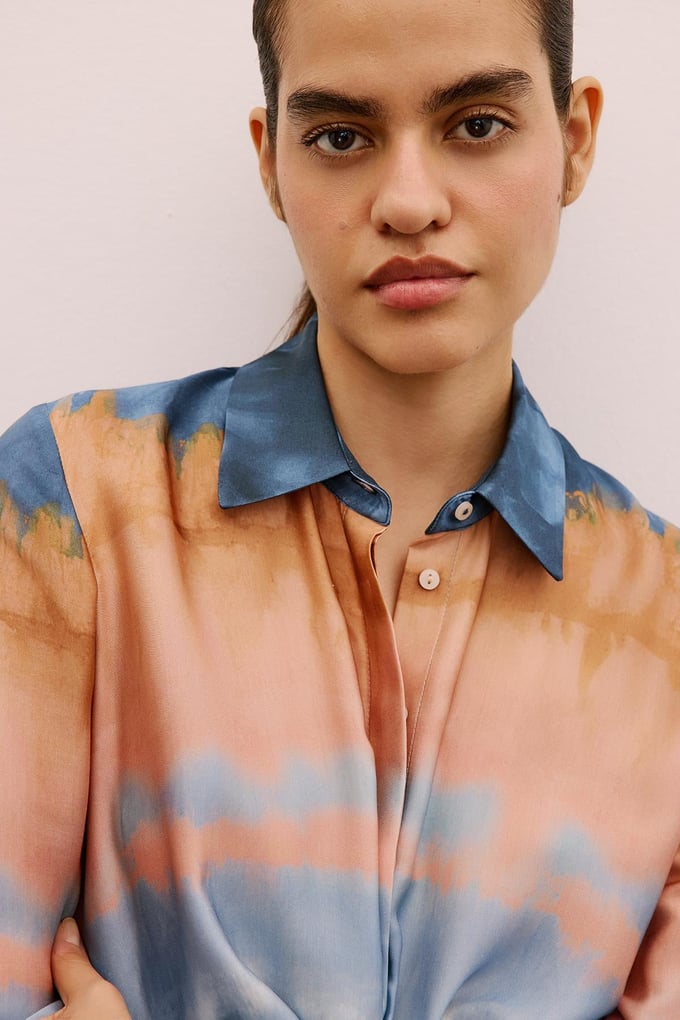Ombre Patterned Salmon Crop Shirt