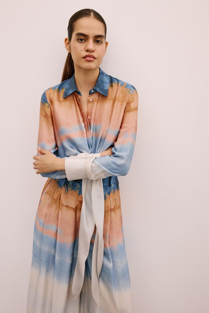 Ombre Patterned Salmon Crop Shirt