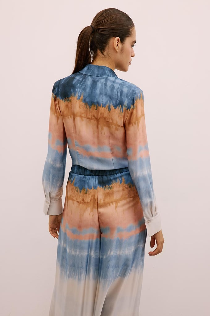 Ombre Patterned Salmon Crop Shirt