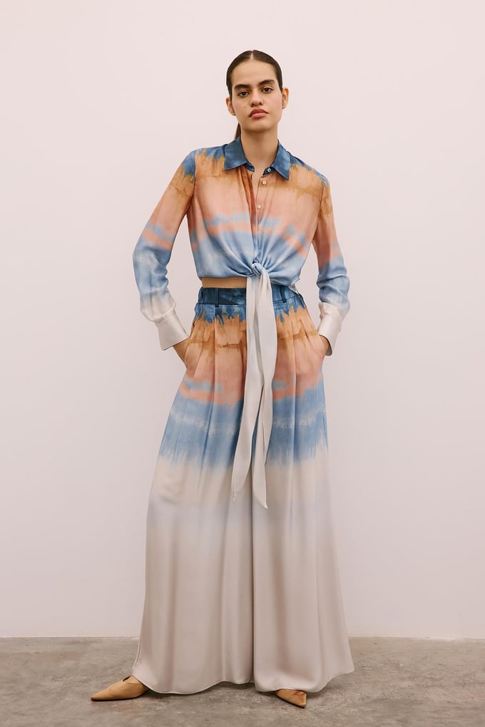 Ombre Patterned Salmon Crop Shirt