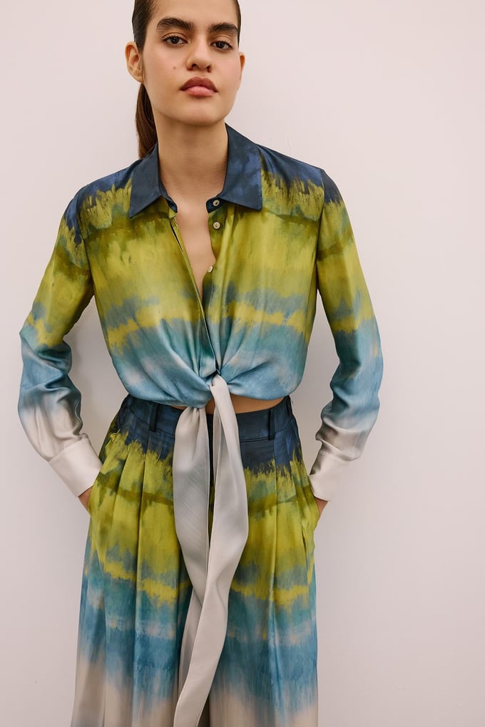 Ombre Patterned Green Crop Shirt