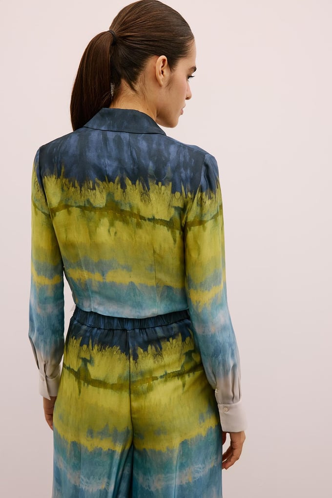 Ombre Patterned Green Crop Shirt