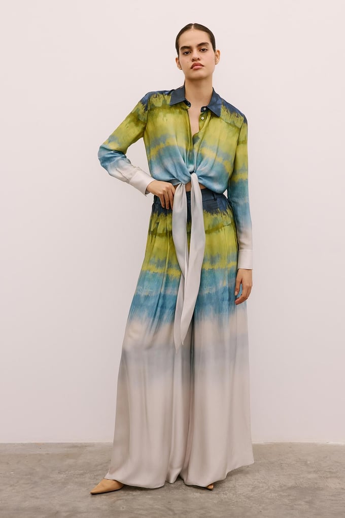 Ombre Patterned Green Crop Shirt