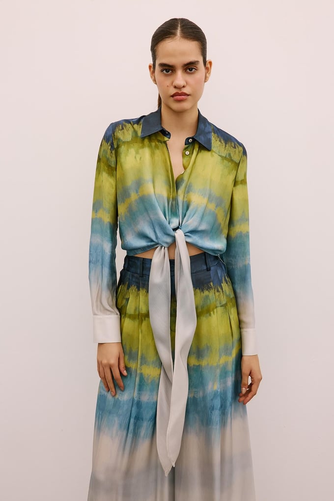 Ombre Patterned Green Crop Shirt