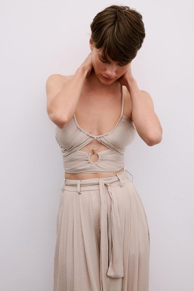 Cut-Out Strappy Beige Blouse