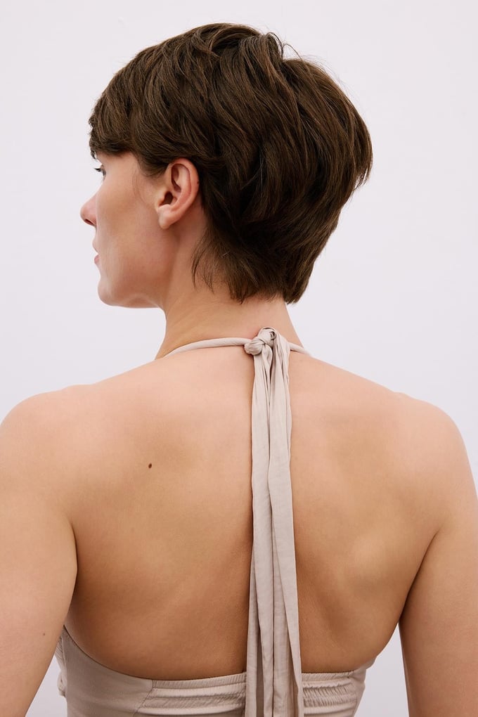 Cut-Out Strappy Beige Blouse