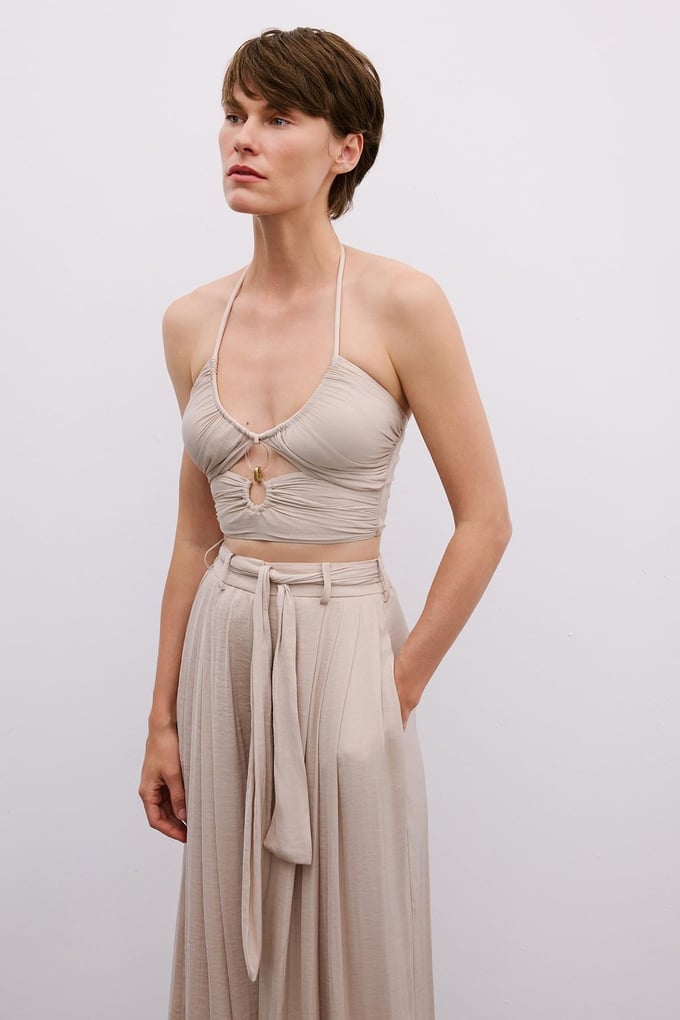 Cut-Out Strappy Beige Blouse