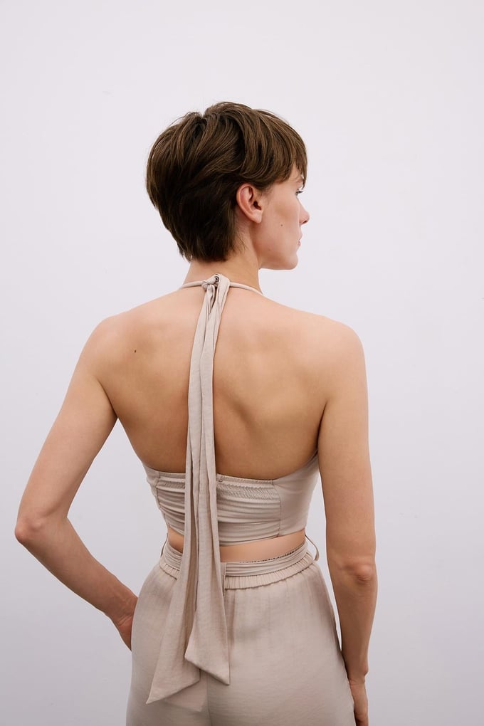 Cut-Out Strappy Beige Blouse