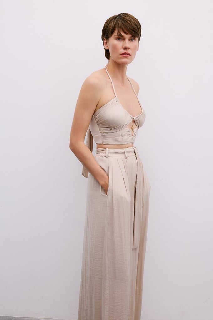 Cut-Out Strappy Beige Blouse