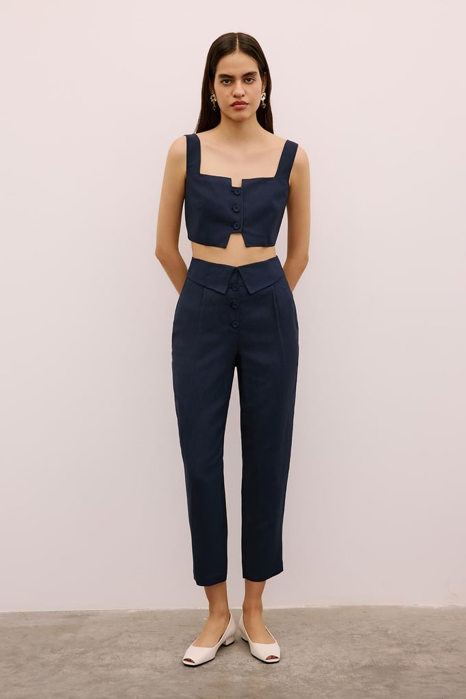 Cut-Out Square Neck Navy Crop Bustier