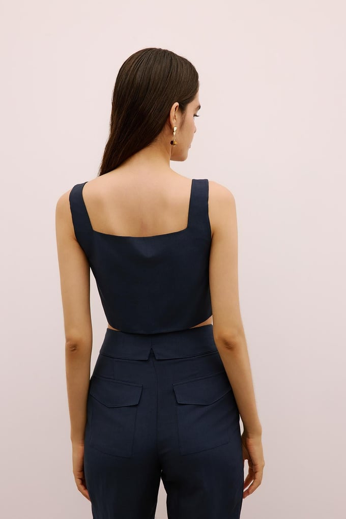 Cut-Out Square Neck Navy Crop Bustier