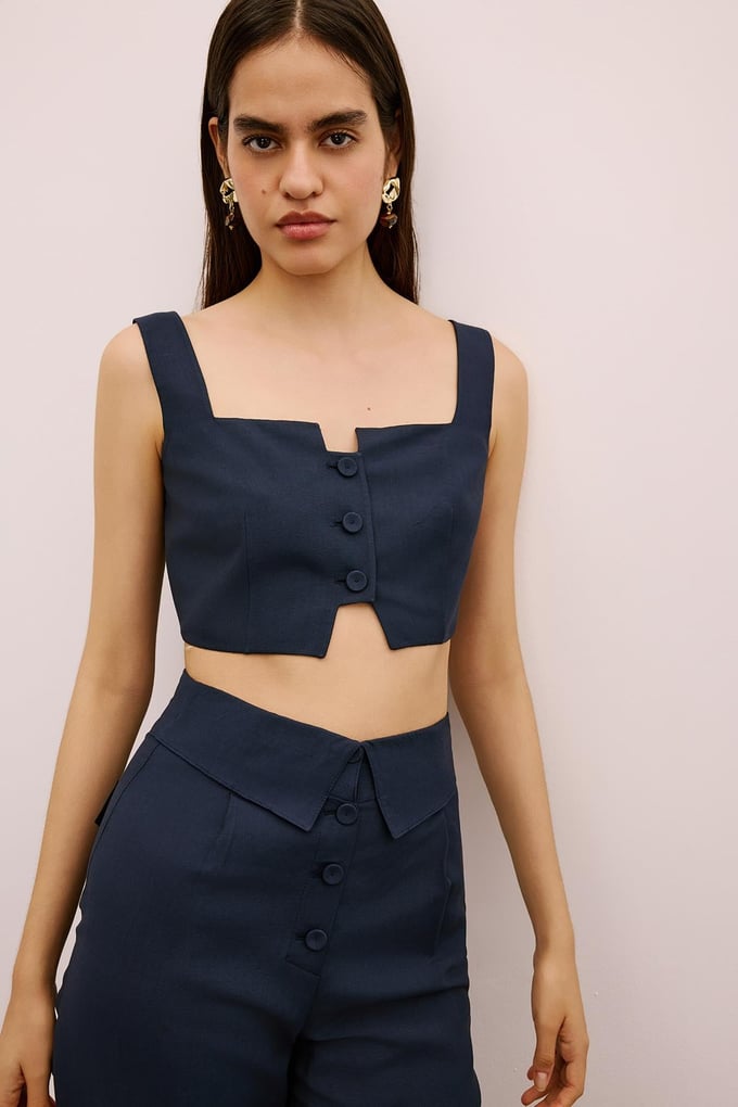 Cut-Out Square Neck Navy Crop Bustier