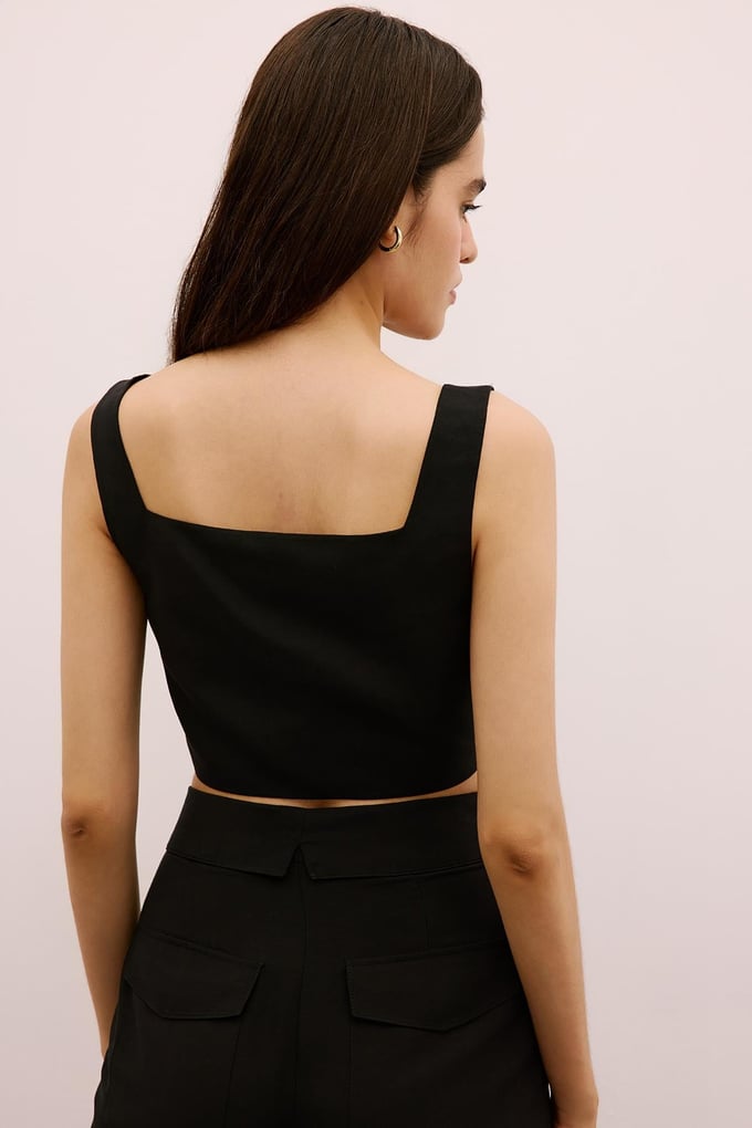 Cut-Out Square Neck Black Crop Bustier