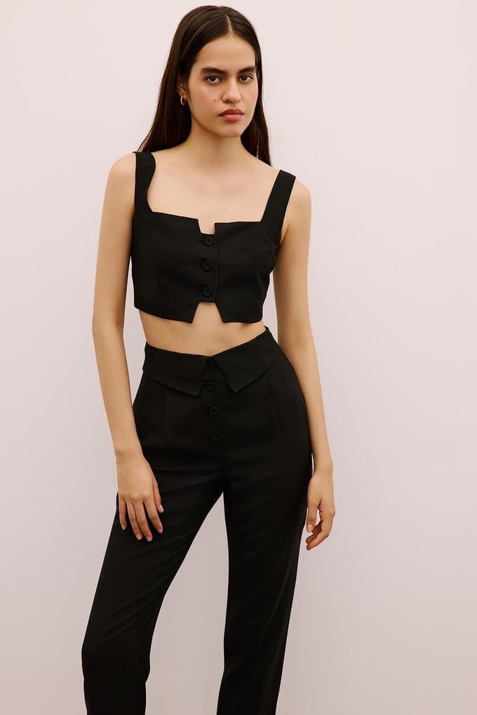 Cut-Out Square Neck Black Crop Bustier
