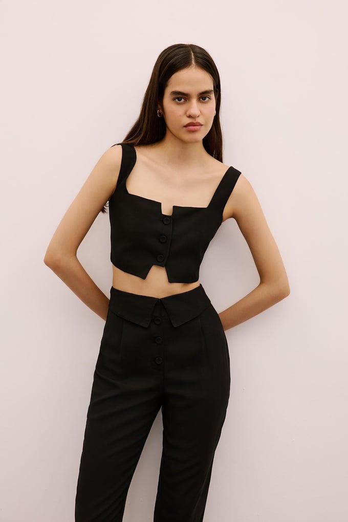 Cut-Out Square Neck Black Crop Bustier