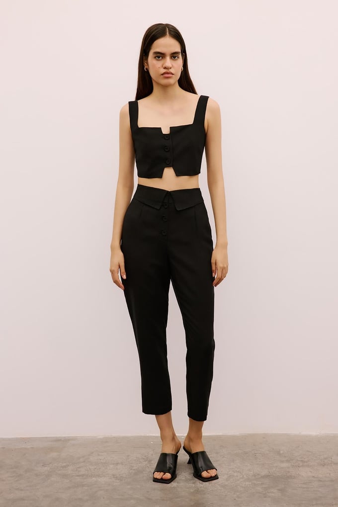 Cut-Out Square Neck Black Crop Bustier