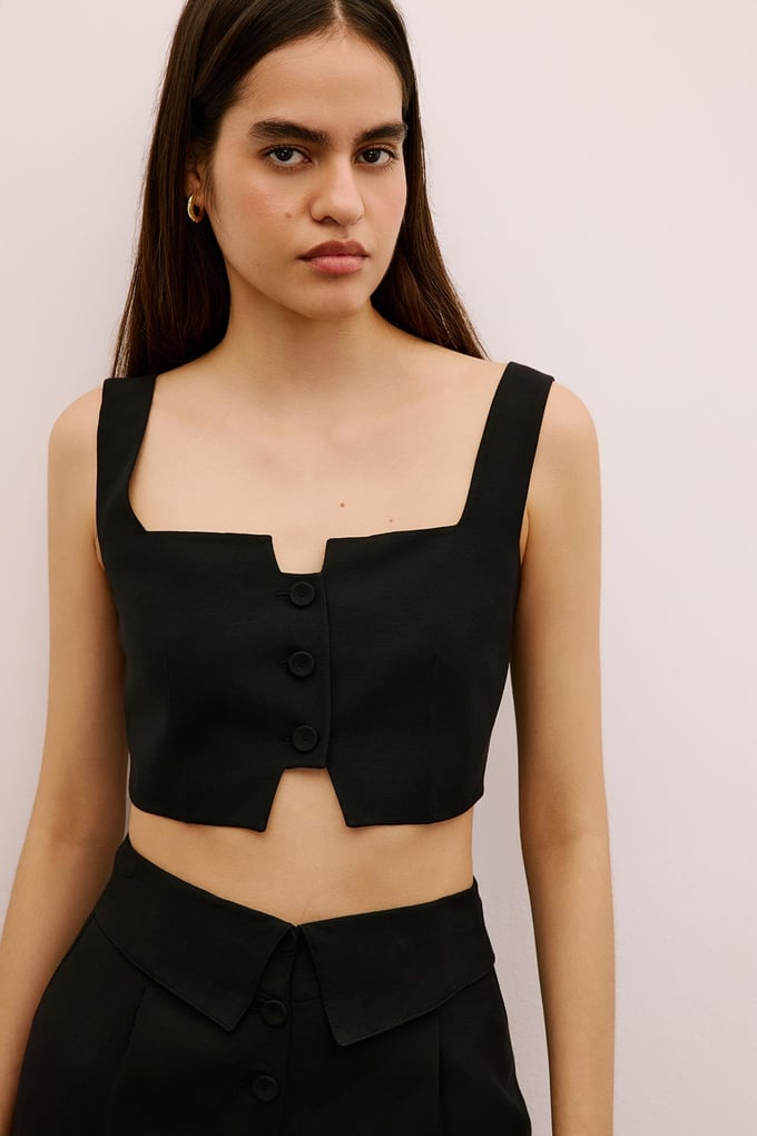 Cut-Out Square Neck Black Crop Bustier