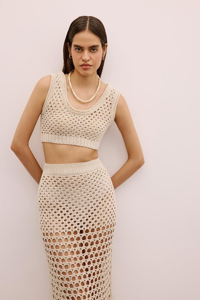 Open-Knit Ribbed Cream Bustier