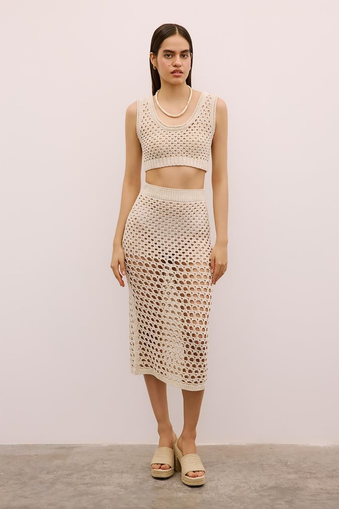 Open-Knit Ribbed Cream Bustier