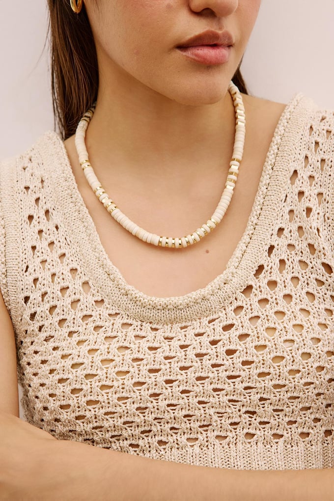Open-Knit Ribbed Cream Bustier