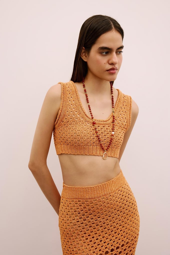 Open-Knit Ribbed Orange Bustier