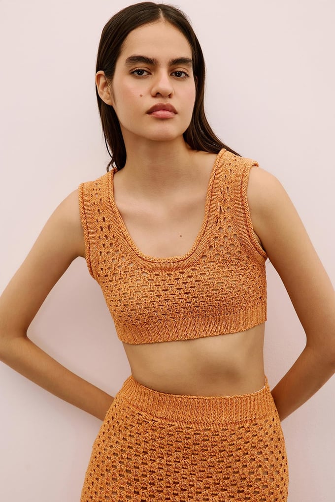 Open-Knit Ribbed Orange Bustier