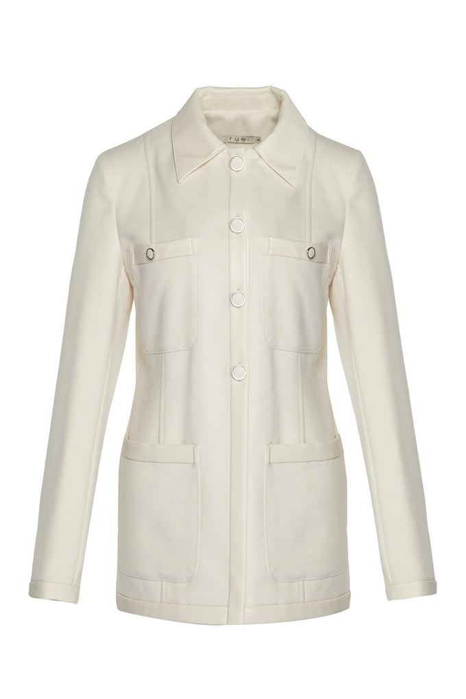 Leather Trim Detailed Wool Jacket