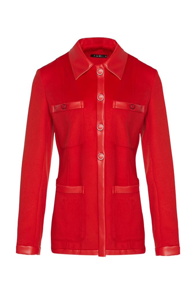 Leather Trim Detailed Wool Jacket