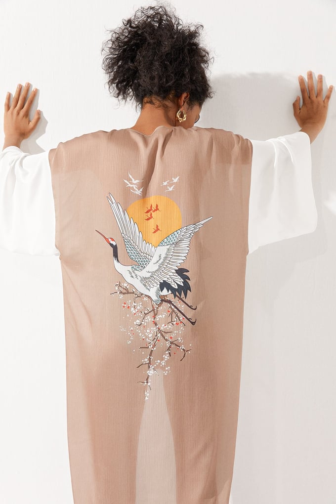 Desenli Kontrast Kimono