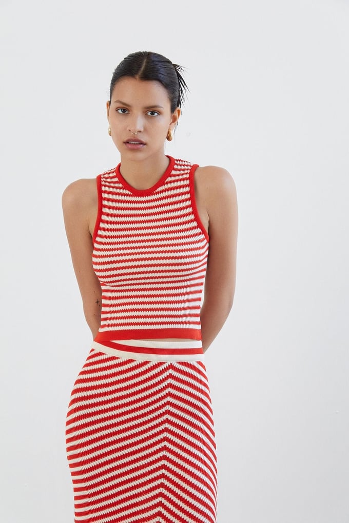 Desenli Narçiçeği Triko Crop Top