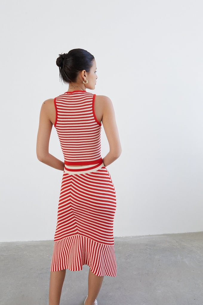 Desenli Narçiçeği Triko Crop Top