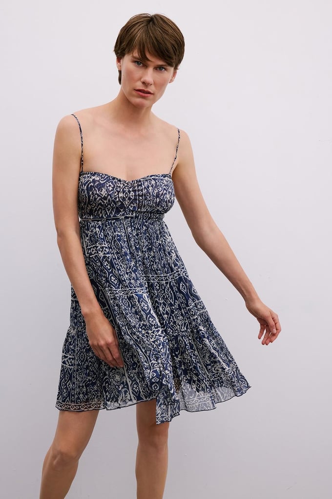 Patterned Backless Mini Navy Dress