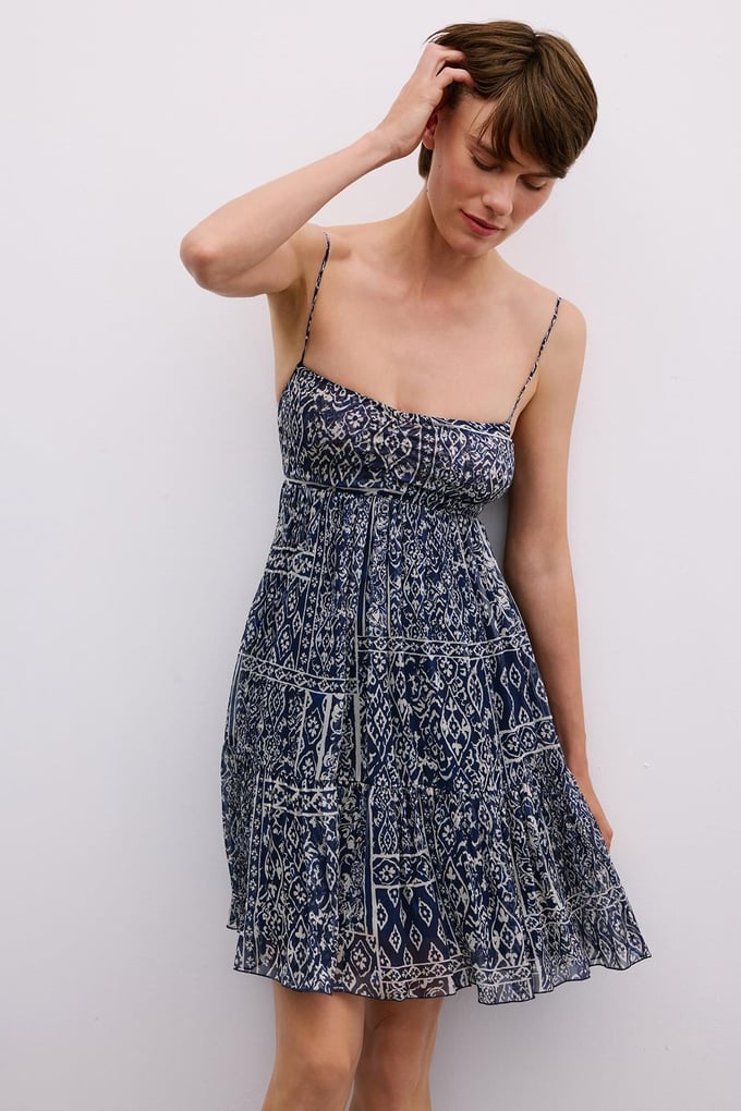 Patterned Backless Mini Navy Dress
