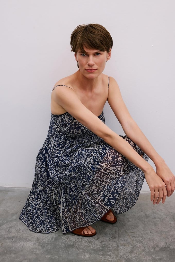 Patterned Backless Mini Navy Dress