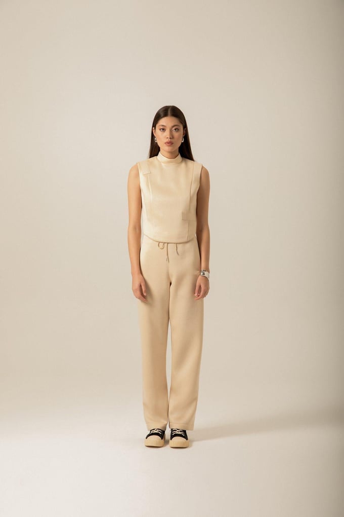 High Neck Knit Ecru Blouse