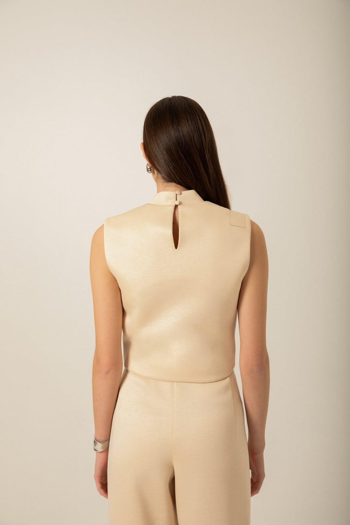 High Neck Knit Ecru Blouse