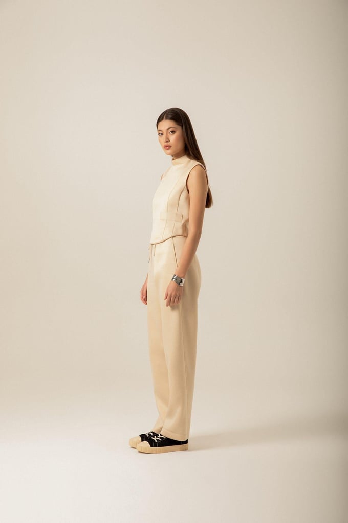 High Neck Knit Ecru Blouse