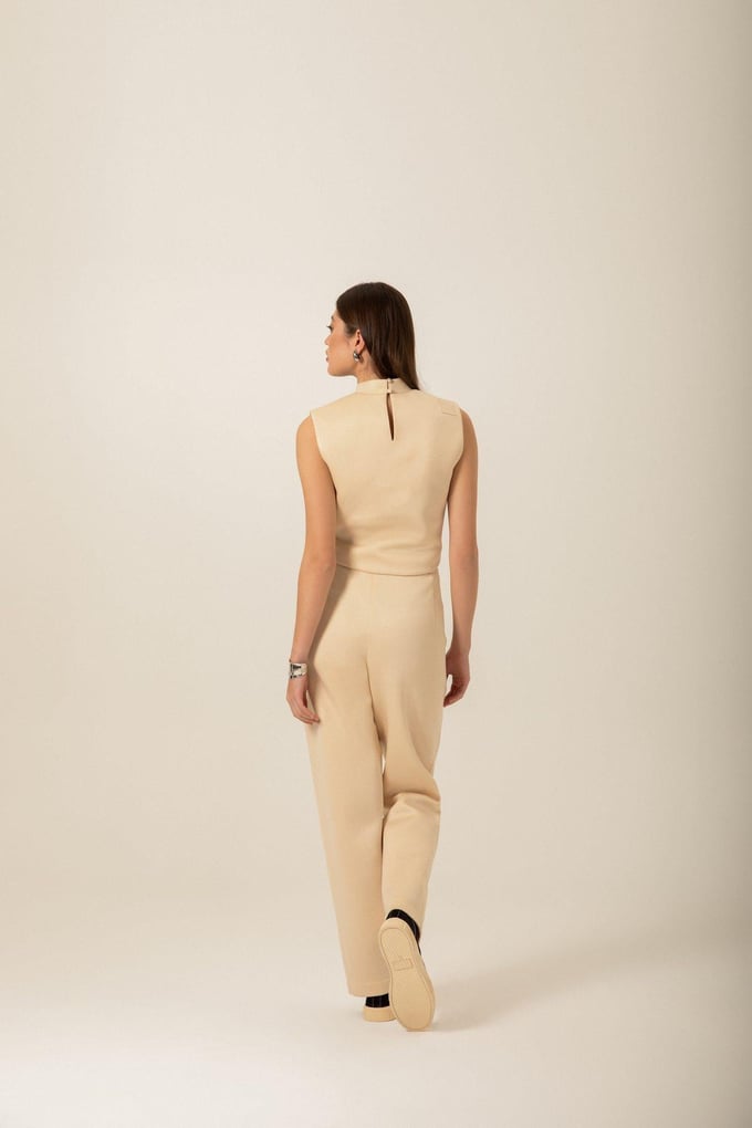 High Neck Knit Ecru Blouse