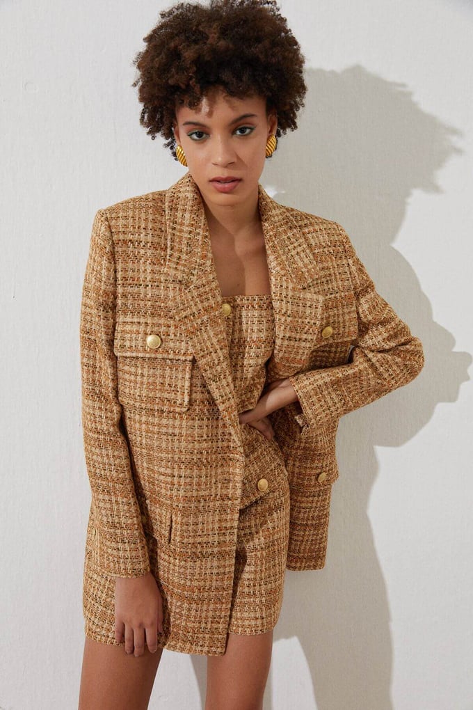 Dokulu Düğmeli Blazer