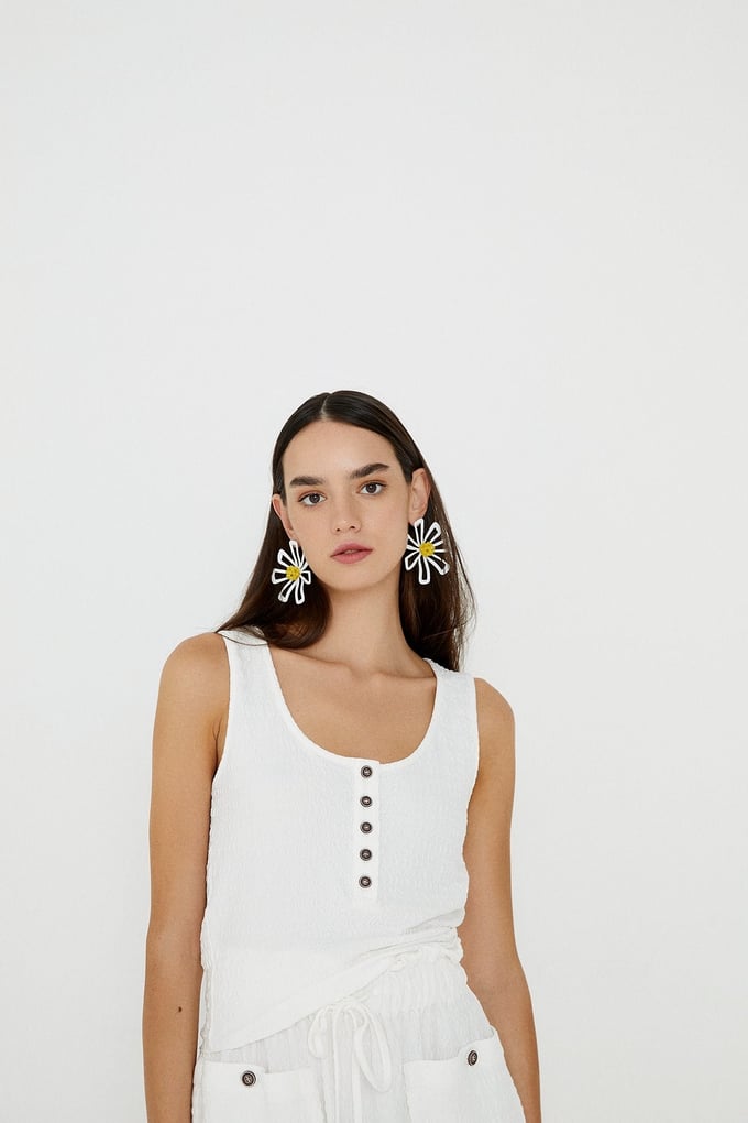 Dokulu Ekru Basic Bluz
