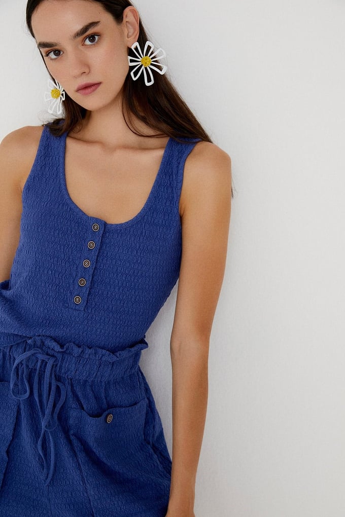 Dokulu Lacivert Basic Bluz