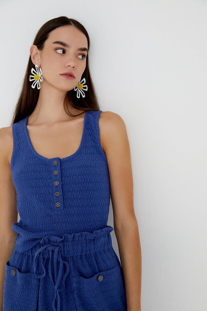 Dokulu Lacivert Basic Bluz