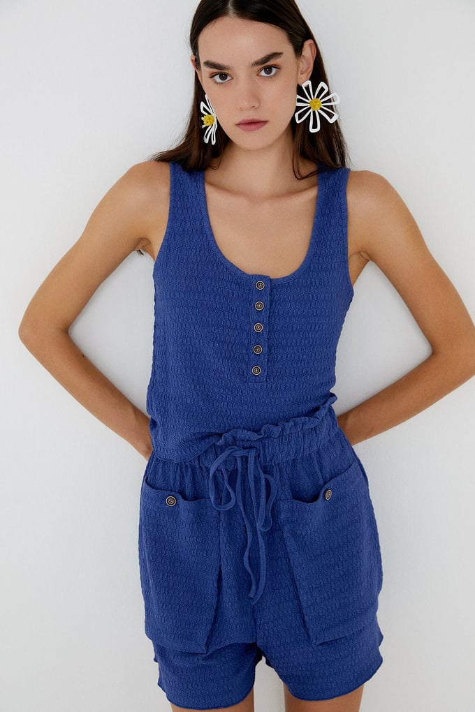 Dokulu Lacivert Basic Bluz