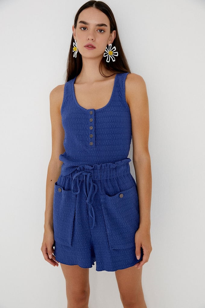 Dokulu Lacivert Basic Bluz