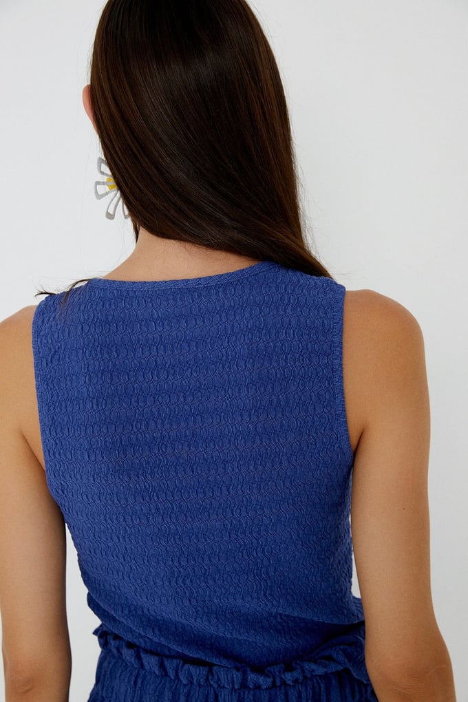 Dokulu Lacivert Basic Bluz